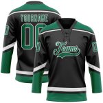 Custom Name Number Jersey - Personalized Black White Kelly Green Hockey Lace Neck Team Shirt Personalized Black White-Kelly