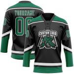 Custom Name Number Jersey - Personalized Black White Kelly Green Hockey Lace Neck Team Shirt Personalized Black White-Kelly