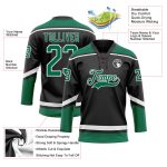Custom Name Number Jersey - Personalized Black White Kelly Green Hockey Lace Neck Team Shirt Personalized Black White-Kelly