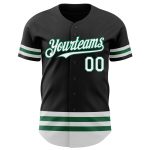 Custom Personalized Baseball Jersey, Black White Kelly Green Line - Team Name & Number Personalized Black White-Kelly Green