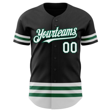 Custom Personalized Baseball Jersey, Black White Kelly Green Line - Team Name & Number Personalized Black White-Kelly Green