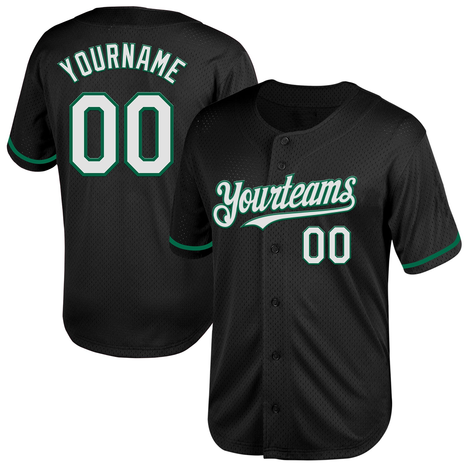Custom Personalized Black White Kelly Green Mesh Baseball Jersey with Name and Number - Authentic Throwback Style Personalized