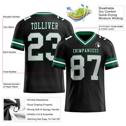Personalized Black White Kelly Green Mesh Football Jersey for Men and Women 2 Personalized Black White-Kelly Green Mesh Football