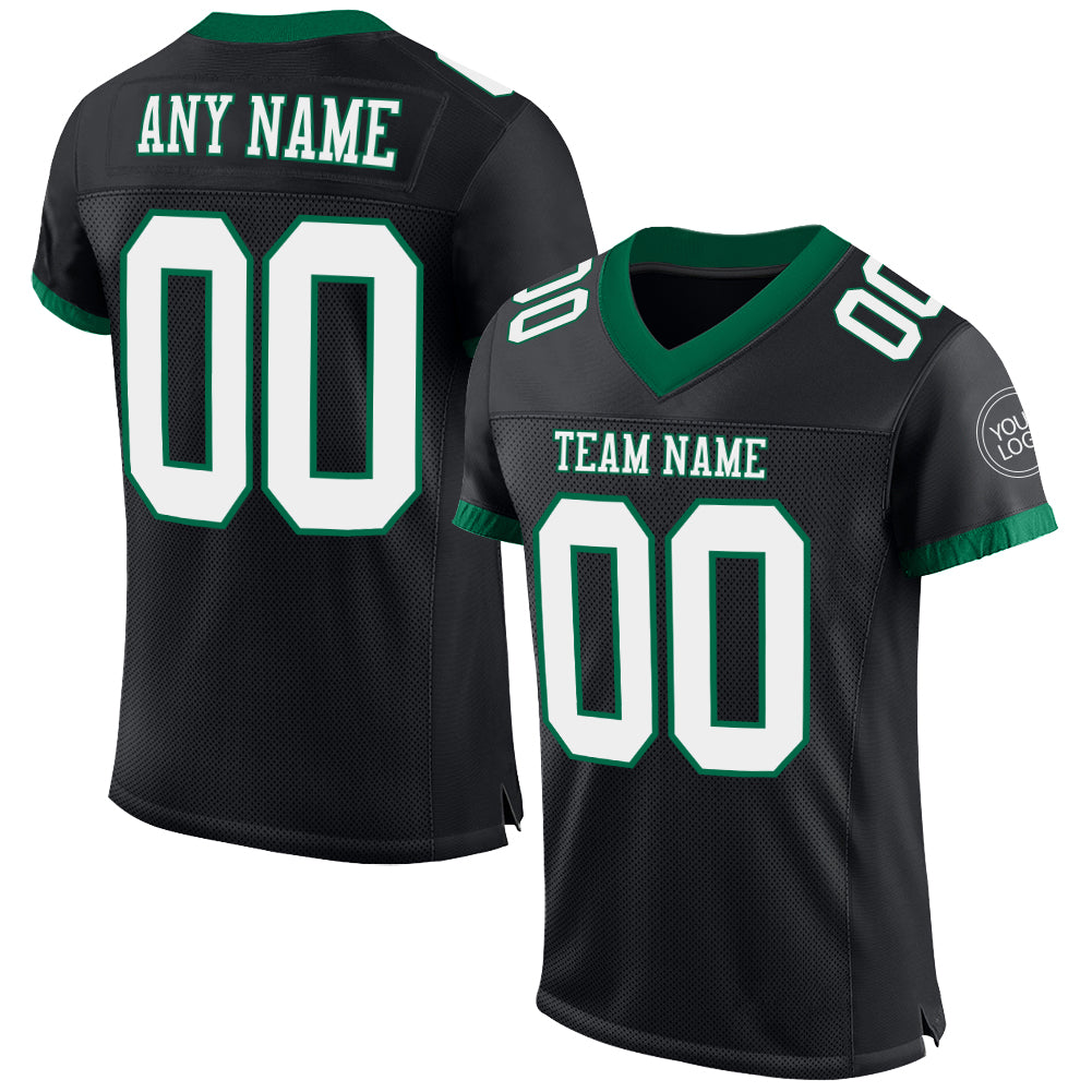 Personalized Green Black White Mesh Football Jersey for Men and Women Personalized Black White-Kelly Green Mesh Football