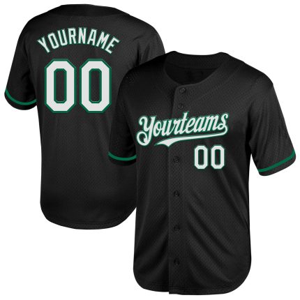 Personalized Black White Kelly Green Mesh Throwback Jersey for Baseball Personalized Black White-Kelly Green Mesh Throwback