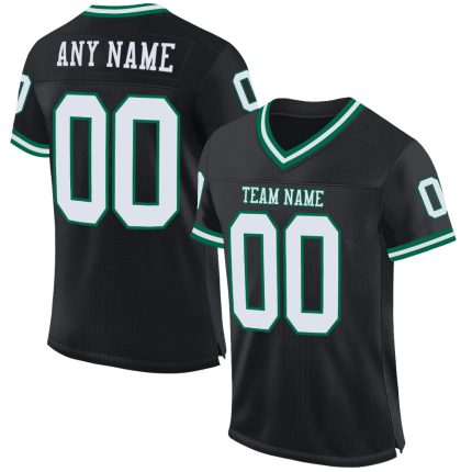 Personalized Black and Kelly Green Mesh Throwback Football Jersey Personalized Black White-Kelly Green Mesh Throwback Football