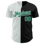 Custom Name Number Baseball Jersey - Personalized Black White Kelly Green Pinstripe Authentic Split Design Personalized Black