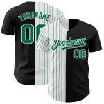 Custom Name Number Baseball Jersey - Personalized Black White Kelly Green Pinstripe Authentic Split Design Personalized Black