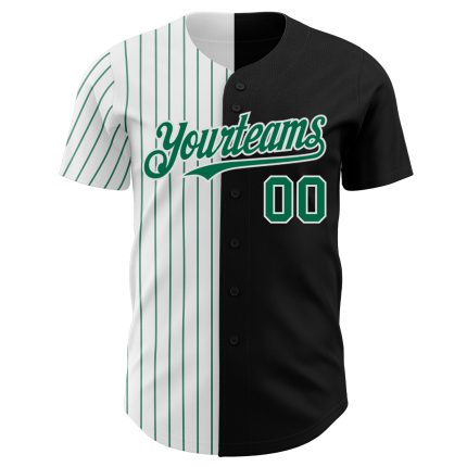Personalized Black and White Kelly Green Pinstripe Fashion Baseball Jersey Personalized Black White-Kelly Green Pinstripe