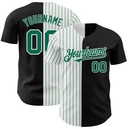 Personalized Black and White Kelly Green Pinstripe Fashion Baseball Jersey Personalized Black White-Kelly Green Pinstripe