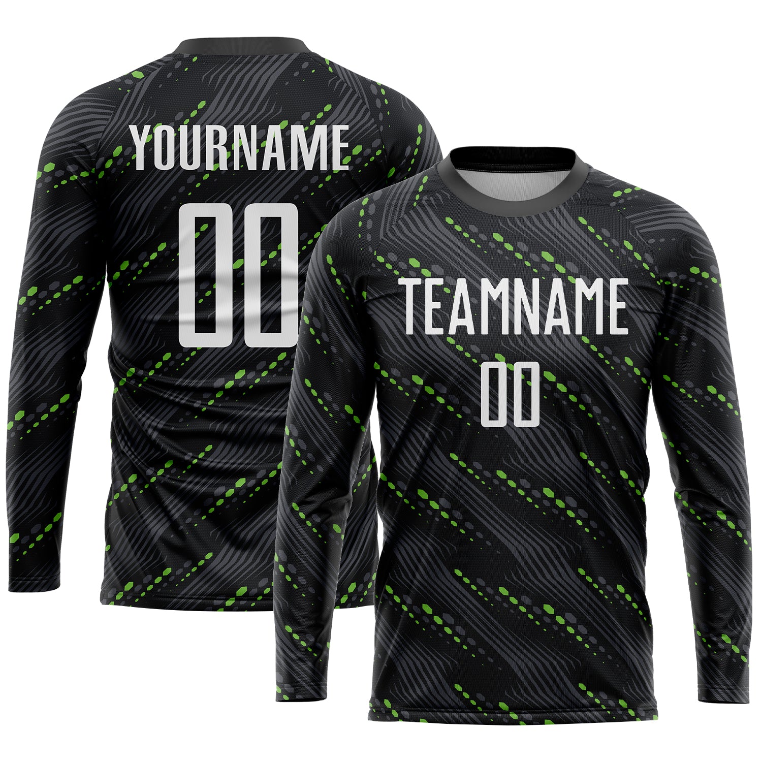 Personalized Sublimation Soccer Jersey in Black, White & Kelly Green - Custom Uniform 2 Personalized Black White-Kelly Green - Image 3