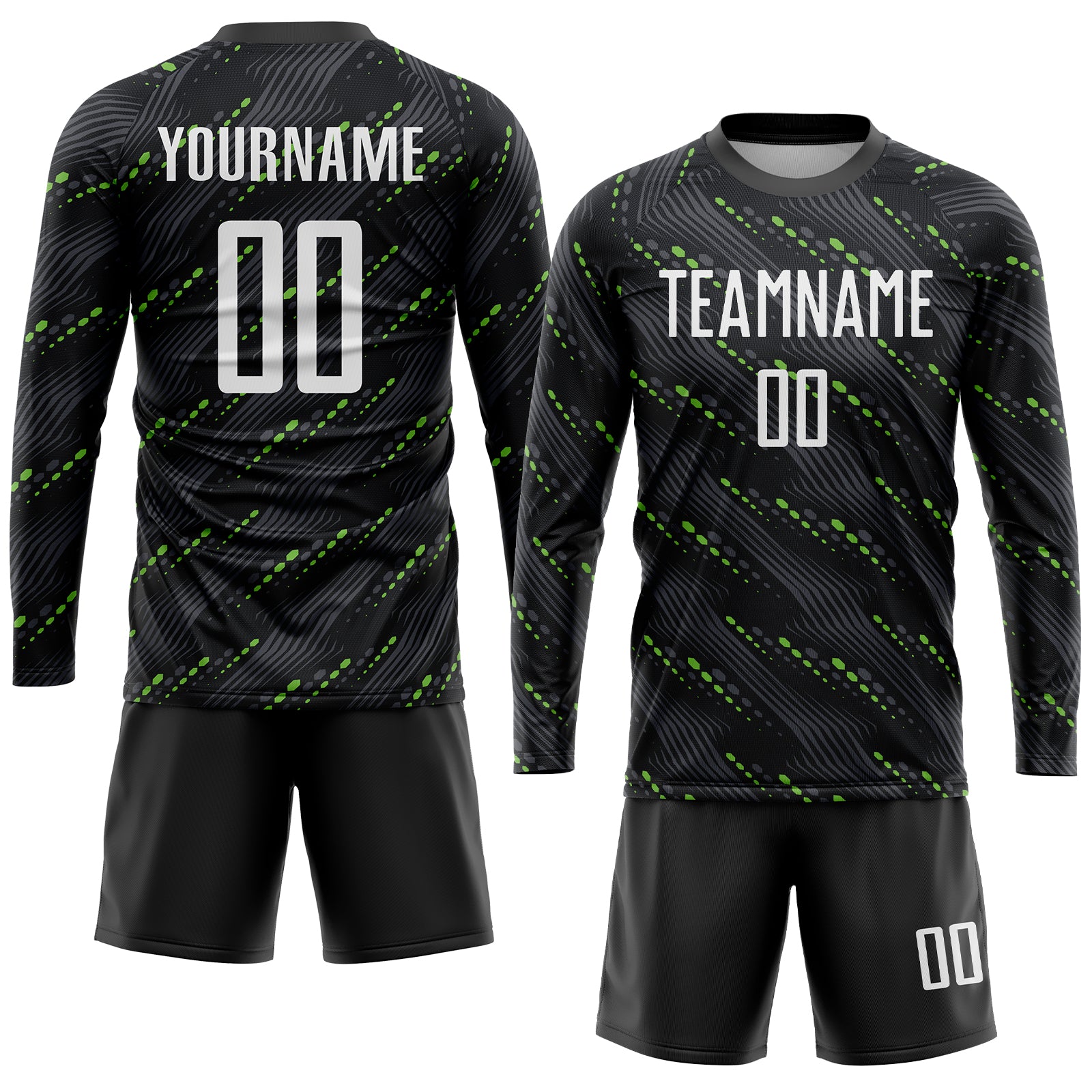 Personalized Sublimation Soccer Jersey in Black, White & Kelly Green - Custom Uniform 2 Personalized Black White-Kelly Green - Image 4