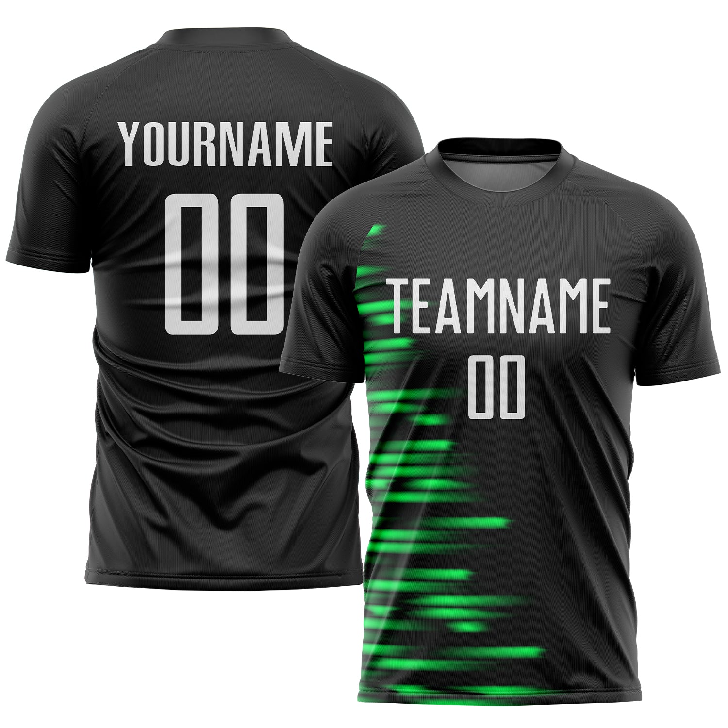 Custom Sublimation Soccer Jersey with Personalized Name & Number - Black White Kelly Green Team Uniform Personalized Black
