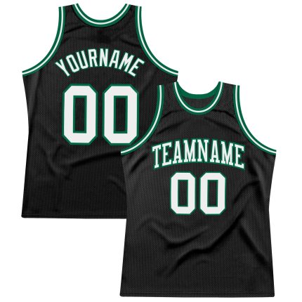 Personalized Black White Kelly Green Basketball Jersey - Throwback Style Personalized Black White-Kelly Green Throwback Basketball