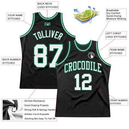 Personalized Black White Kelly Green Basketball Jersey - Throwback Style Personalized Black White-Kelly Green Throwback Basketball