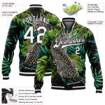Personalized Leopard Tropical Palm Print 3D Bomber Varsity Full-Snap Jacket Personalized Black White Leopard And Tropical