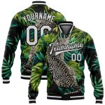 Custom Name and Number Personalized Black White Leopard Tropical Bomber Jacket Full-Snap Varsity 3D Pattern Design Personalized