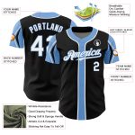 Customizable Baseball Jersey - Black, White, Light Blue - Personalized Team Name & Number - Authentic Arm Shapes Personalized