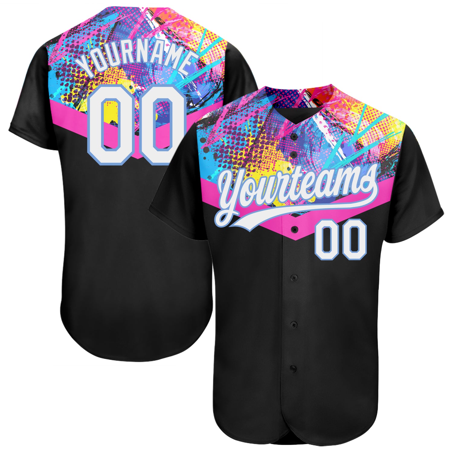 Custom Name and Number Personalized 3D Pattern Baseball Jersey - Black White Light Blue Design Personalized Black White-Light