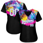 Custom Name and Number Personalized 3D Pattern Baseball Jersey - Black White Light Blue Design Personalized Black White-Light