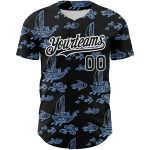Custom Name and Number Authentic Baseball Jersey 3D Pattern Design with Black, White, Light Blue Boats and Fish Personalized