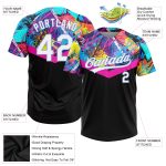 Custom Name and Number Softball Jersey Unisex 3D Pattern Black White Light Blue Two-Button Design Personalized Black White-Light