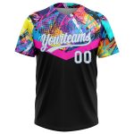 Custom Name and Number Softball Jersey Unisex 3D Pattern Black White Light Blue Two-Button Design Personalized Black White-Light