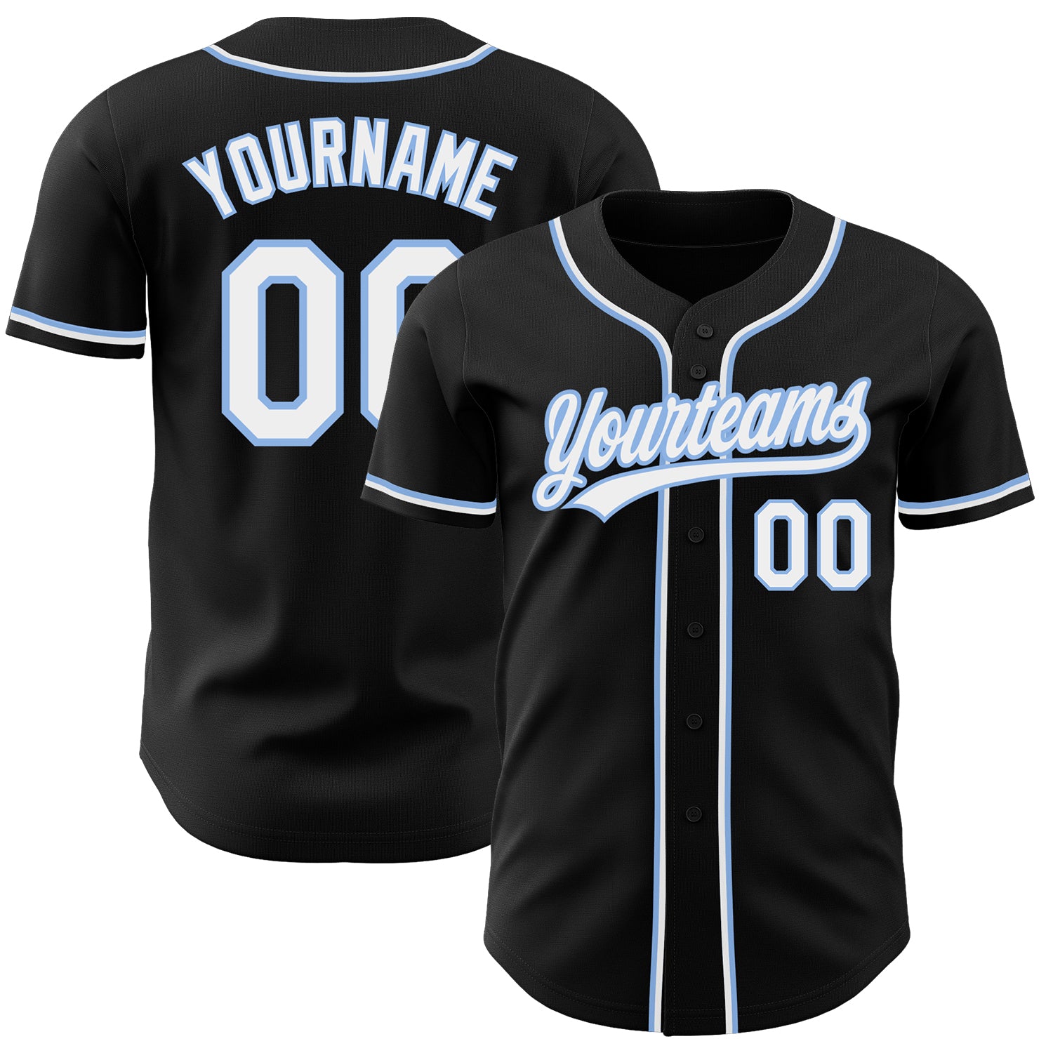 Custom Authentic Baseball Jersey - Black, White & Light Blue персонализированный Personalized Black White-Light Blue Authentic