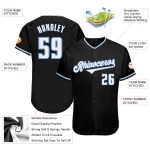Custom Authentic Baseball Jersey - Personalized Black White-Light Blue with Team Name & Number Personalized Black White-Light