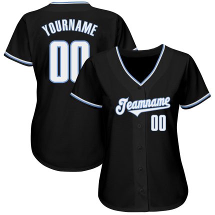 Custom Authentic Baseball Jersey - Personalized Black White-Light Blue with Team Name & Number Personalized Black White-Light