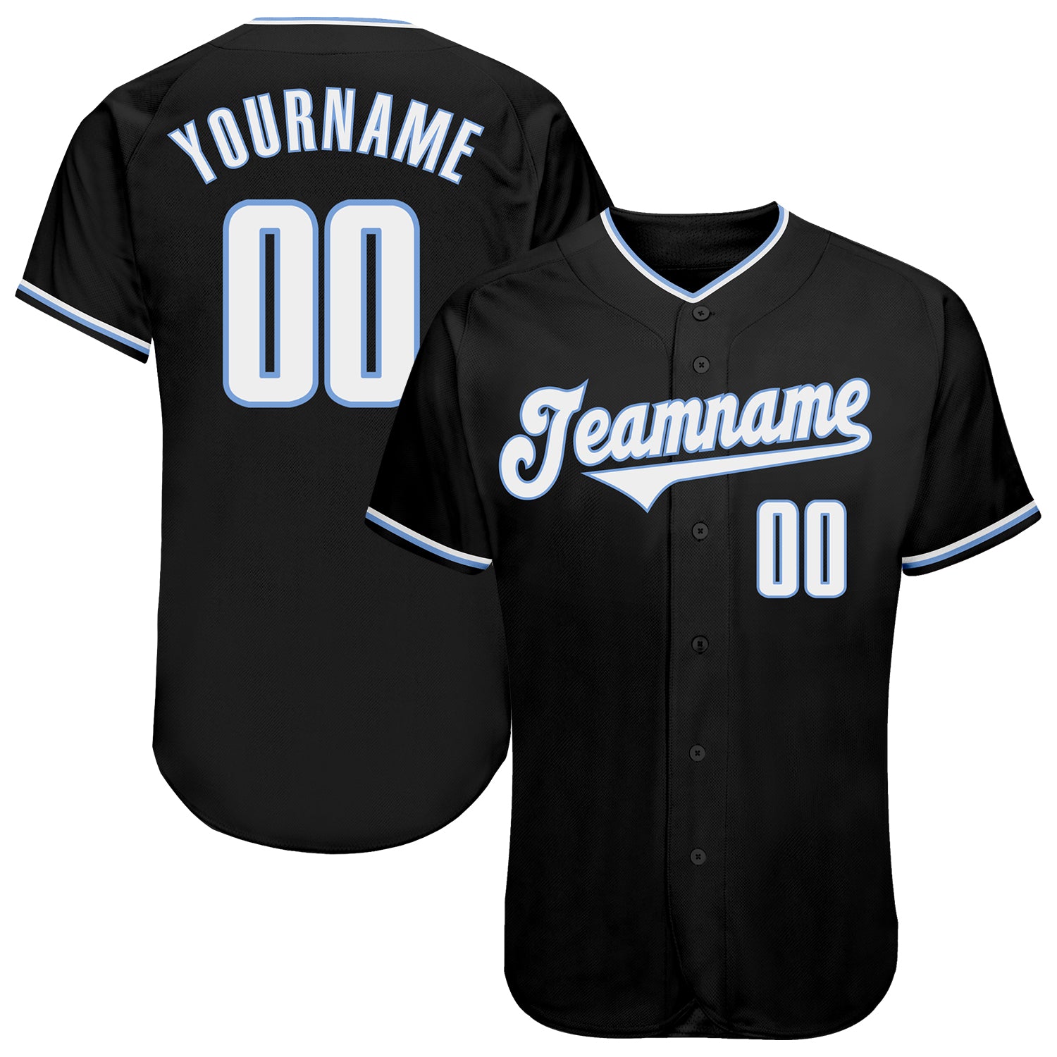 Custom Authentic Baseball Jersey - Personalized Black White-Light Blue with Team Name & Number Personalized Black White-Light