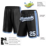 Customizable Team Basketball Shorts - Personalized Black, White, Light Blue with Name & Number Personalized Black White-Light