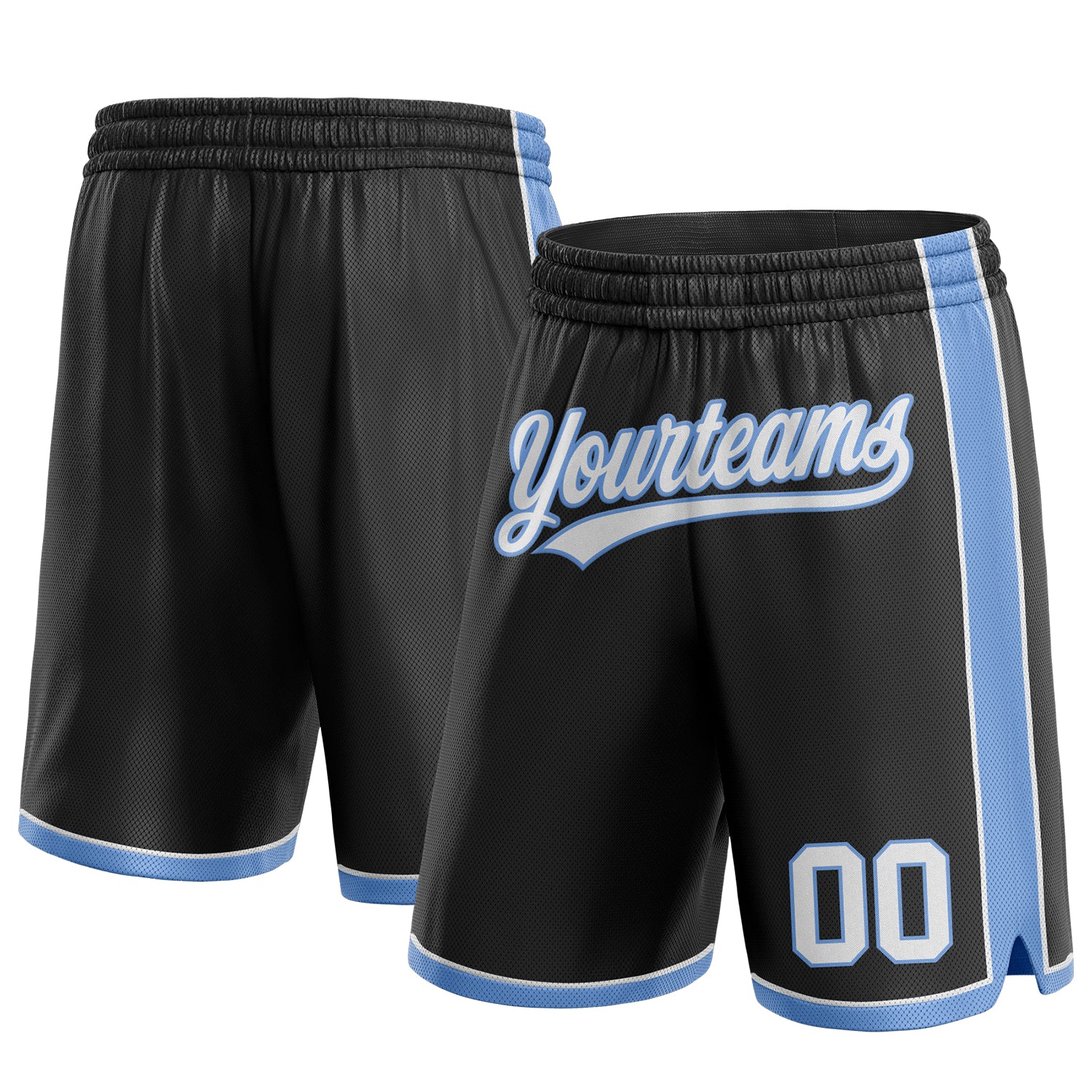 Customizable Team Basketball Shorts - Personalized Black, White, Light Blue with Name & Number Personalized Black White-Light