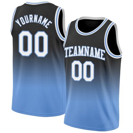 Custom Name Number Basketball Jersey Black White Light Blue Fade Design Personalized Black White-Light Blue Authentic Fade