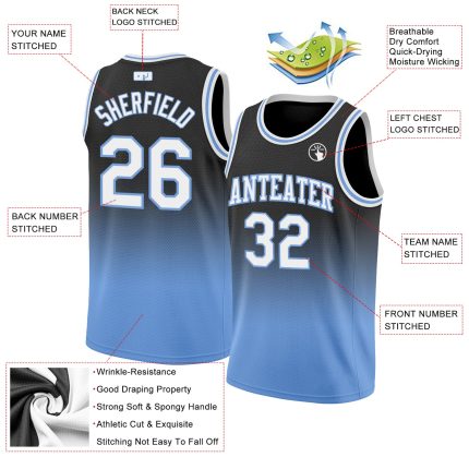 Custom Name Number Basketball Jersey Black White Light Blue Fade Design Personalized Black White-Light Blue Authentic Fade