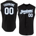 Custom Name Number Personalized Baseball Jersey Black White Light Blue Sleeveless Authentic Team Gear Personalized Black