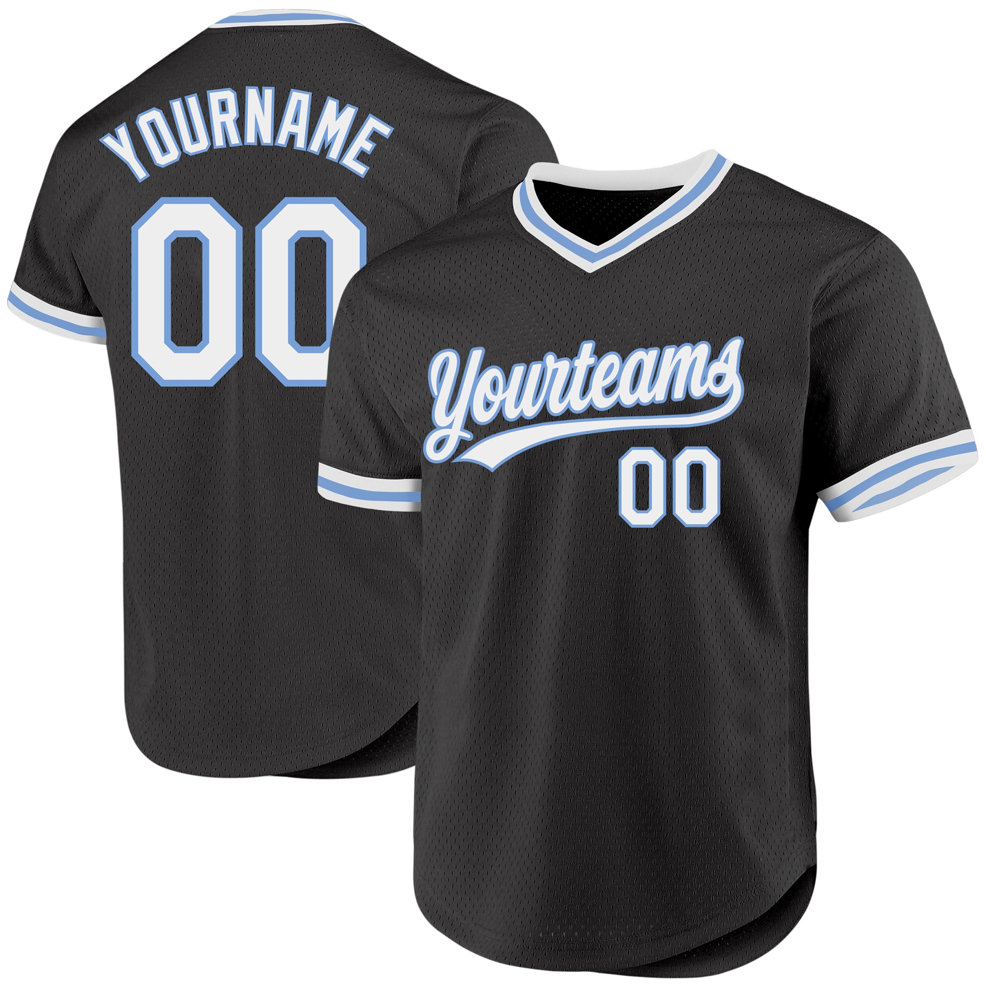 Custom Throwback Baseball Jersey - Personalized Black and Light Blue with Team Name and Number Personalized Black White-Light
