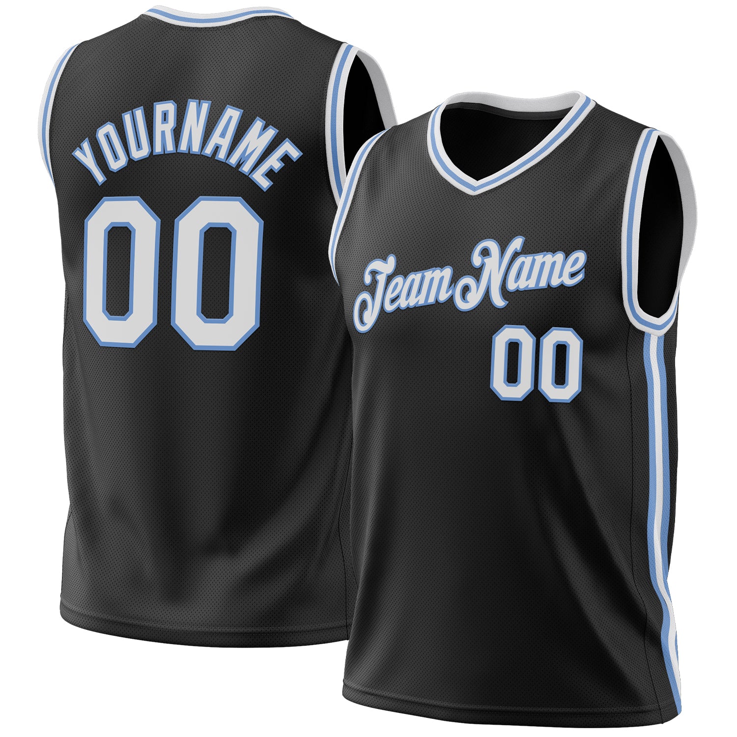Personalized Authentic Throwback Basketball Jersey - Black & Light Blue Personalized Black White-Light Blue Authentic Throwback