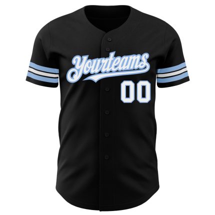 Personalized Black and Light Blue Baseball Jersey for Kids - Custom Name, Youth Size 3 Personalized Black White-Light Blue