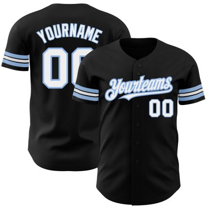 Personalized Black and Light Blue Baseball Jersey for Kids - Custom Name, Youth Size 3 Personalized Black White-Light Blue