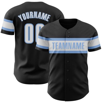 Personalized Baseball Jersey in Black, White, and Light Blue - Custom Sports Apparel Size 4 Personalized Black White-Light