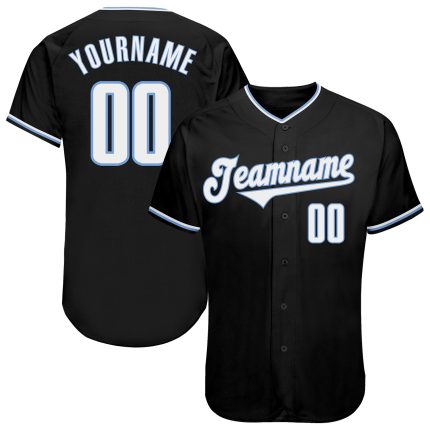 Personalized Light Blue Black White Baseball Jersey for Men and Women Personalized Black White-Light Blue Baseball Jersey