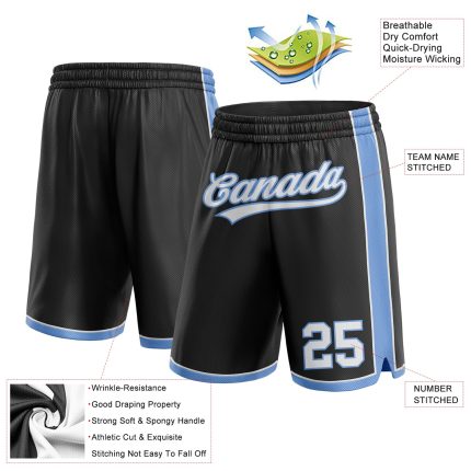 Personalized Basketball Shorts in Black, White, and Light Blue - Custom Design for Sports and Fitness Personalized Black