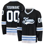 Custom Name & Number Hockey Jersey - Personalized Black & Light Blue Team Jersey Personalized Black White-Light Blue Hockey