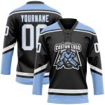 Custom Name Number Jersey - Personalized Black White Light Blue Hockey Lace Neck Team Apparel Personalized Black White-Light