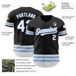 Custom Authentic Baseball Jersey with Personalized Name & Number - Black, White, Light Blue Line Design Personalized Black