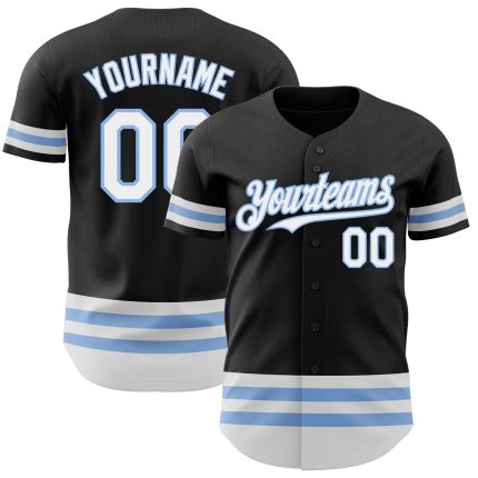 Personalized Baseball Jersey - Black White Light Blue Line Design Personalized Black White-Light Blue Line Baseball Jersey