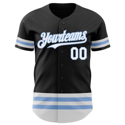 Personalized Baseball Jersey - Black White Light Blue Line Design Personalized Black White-Light Blue Line Baseball Jersey