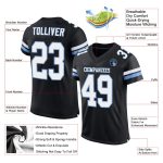 Customizable Black White Light Blue Mesh Football Jersey with Personalized Name & Number Personalized Black White-Light Blue