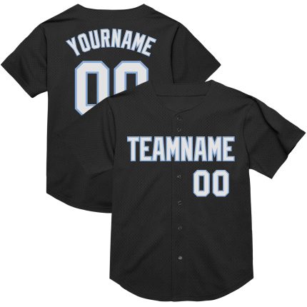 Personalized Authentic Baseball Jersey - Black White Light Blue Mesh Throwback Personalized Black White-Light Blue Mesh Authentic